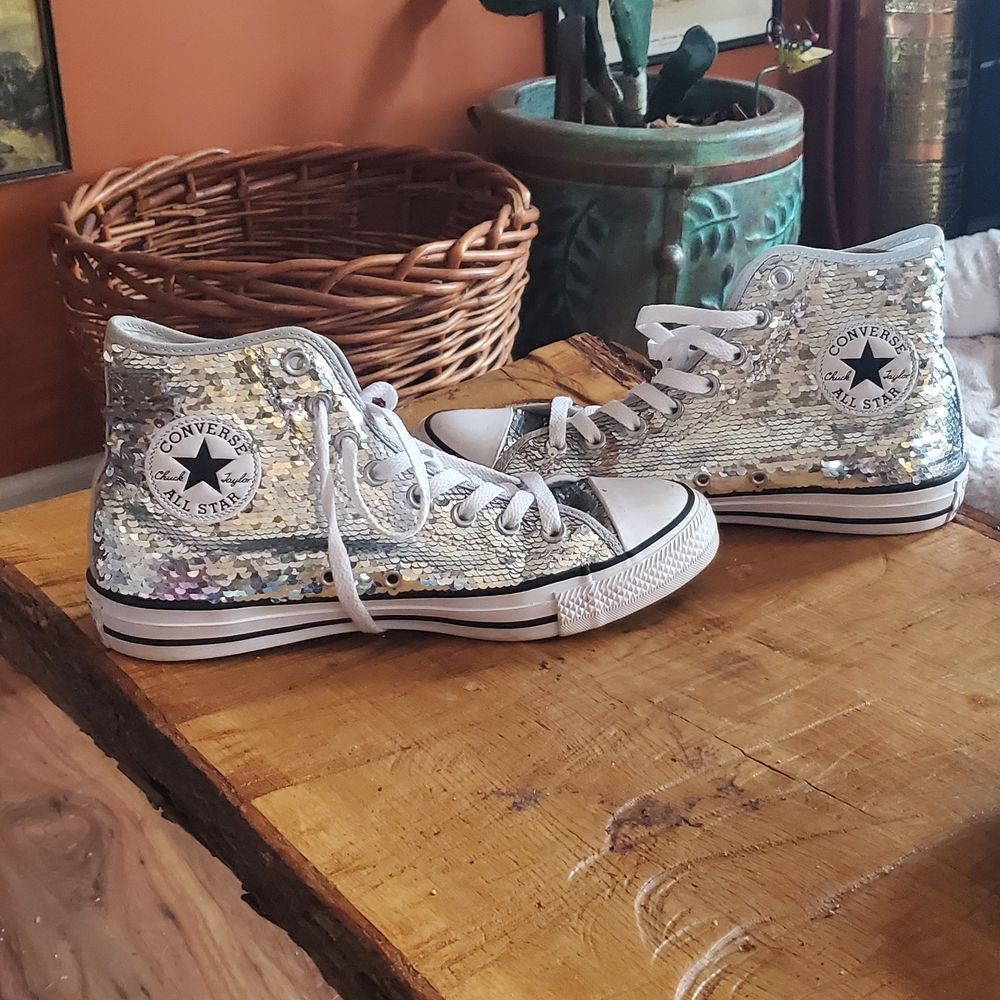 Converse Shimmering Silver Sequin High-Tops